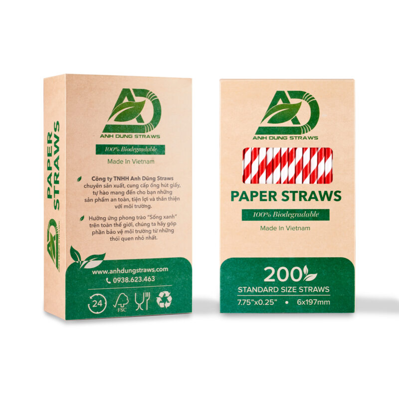 Ống hút giấy màu trắng sọc đỏ