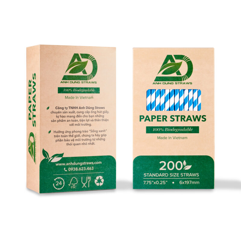 Ống hút giấy màu trắng sọc xanh dương