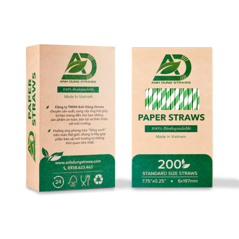 Ống hút giấy màu trắng sọc xanh lá